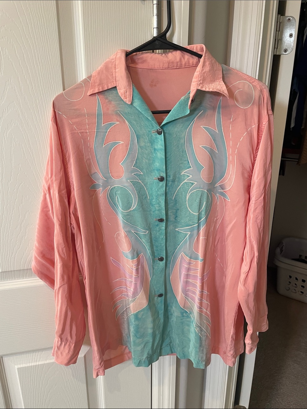 VTG western wear 100% silk 80s 90s metal buttons